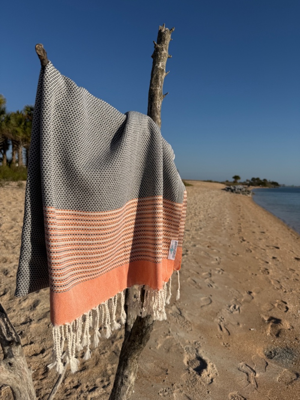 Angler Rag Orange — Salt Rag™ Sand-Resistant Turkish Beach Towel - Picture 2 of 6